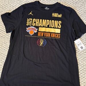 Nike Black and Gold Knicks 2025 Champions Tee